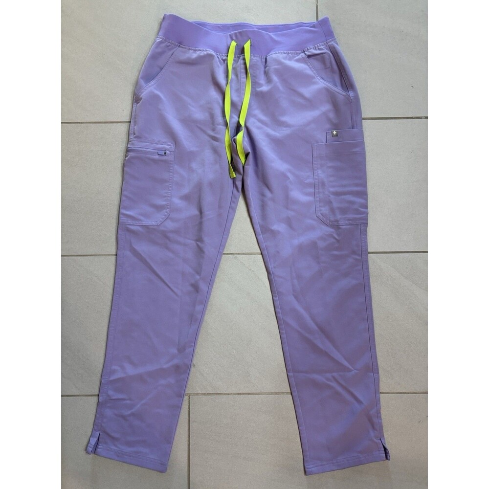 Figs High Waisted Yola Skinny Lavender Dew Scrubs Bright Green Drawstring Size M